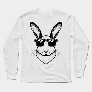 Bunny Face With Sunglasses For Boys Men Kids Easter Day Long Sleeve T-Shirt